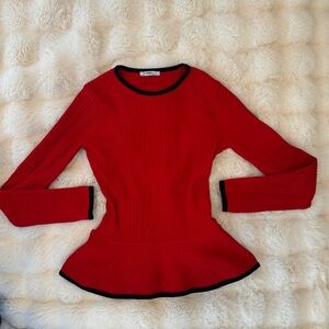 Zara Elegant Red Peplum Top with Black Trim Size S